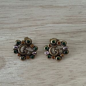 GG Gold-Tone Gem Stud Earrings with Green and Amber Accents
